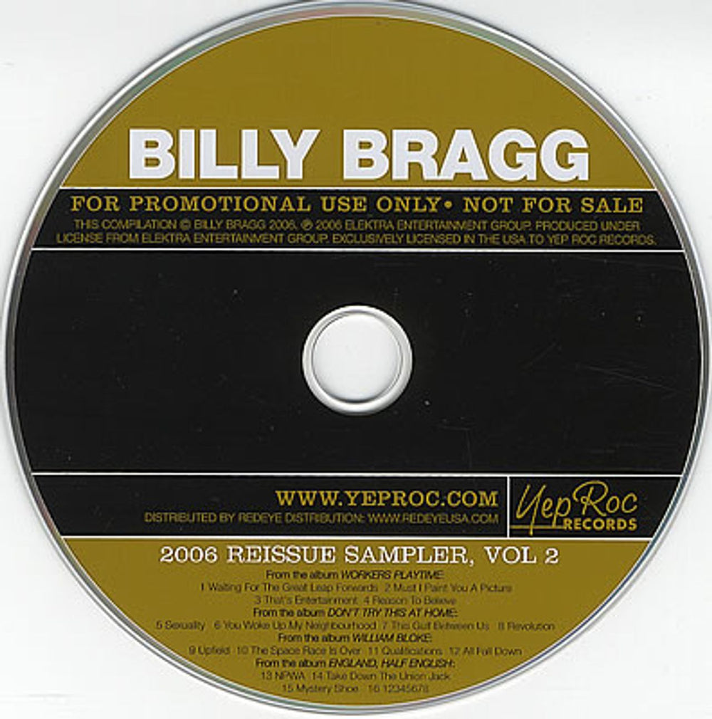 Billy Bragg 2006 Reissue Sampler Volume 2 US Promo CD album (CDLP) YEP2605