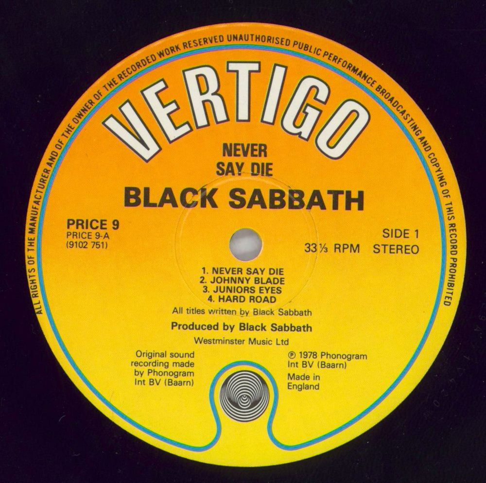 Black Sabbath Never Say Die! - Priceless Sticker UK vinyl LP album (LP record) BLKLPNE820552