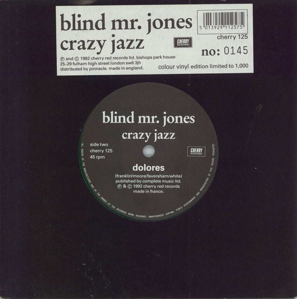 Blind Mr Jones Crazy Jazz - Green Vinyl UK 7" vinyl single (7 inch record / 45) CHERRY125