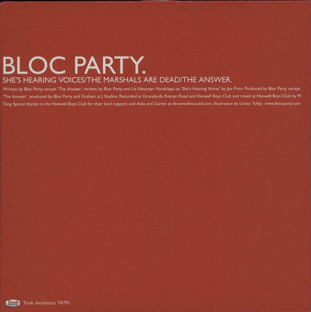 Bloc Party She's Hearing Voices - 1st - Clear Vinyl UK 7" vinyl single (7 inch record / 45) TA701