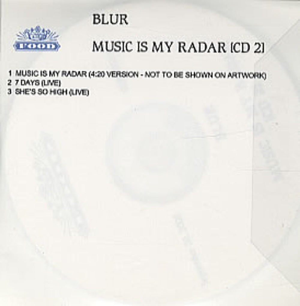 Blur Music Is My Radar - CD2 UK CD-R acetate CD-R ACETATE