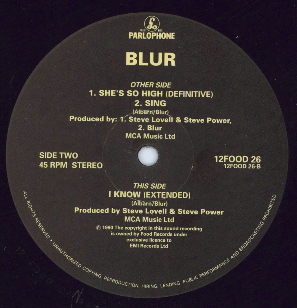 Blur She's So High - Sample Stickered UK Promo 12" vinyl single (12 inch record / Maxi-single) BLR12SH23216