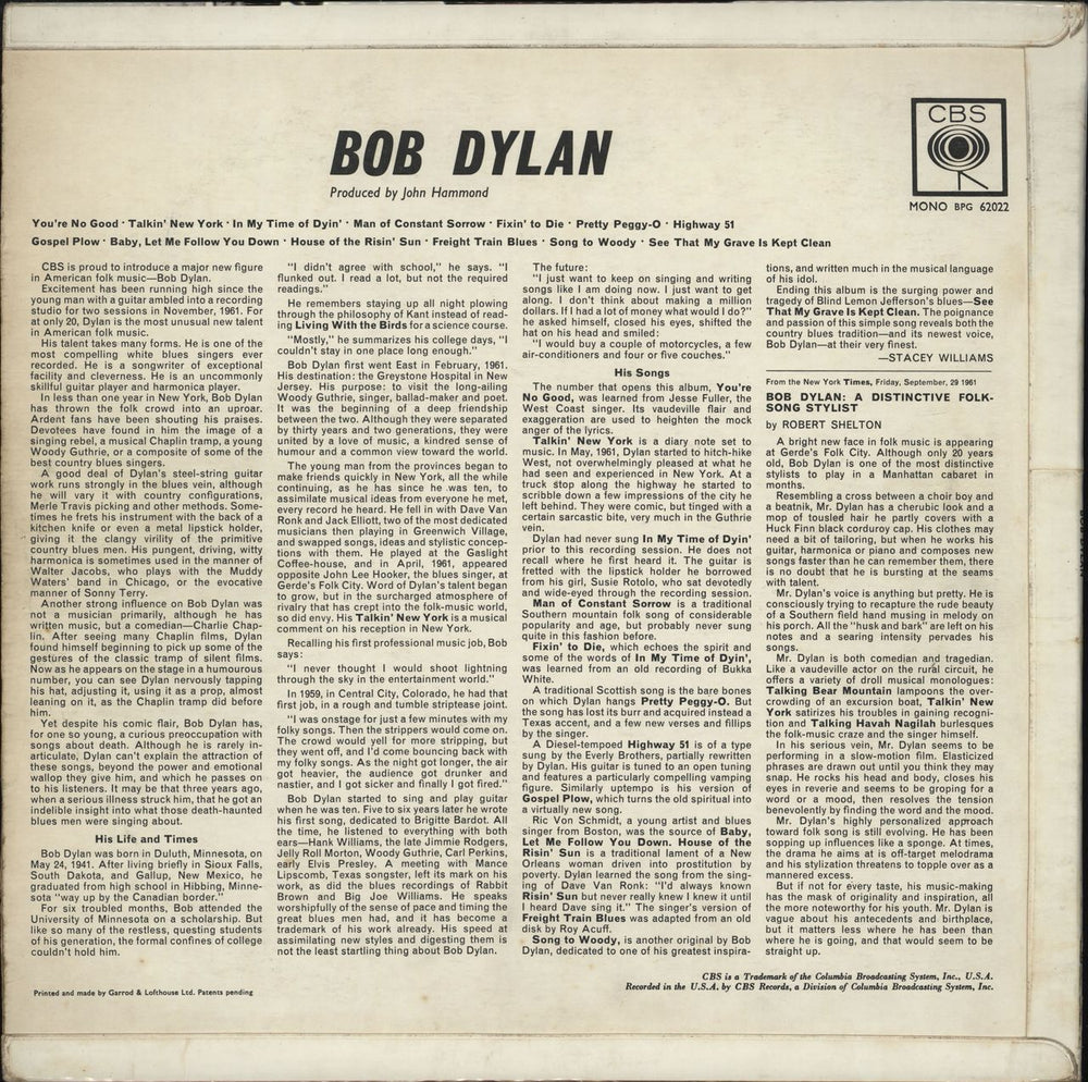 Bob Dylan Bob Dylan - CBS Pressing UK vinyl LP album (LP record) DYLLPBO525973