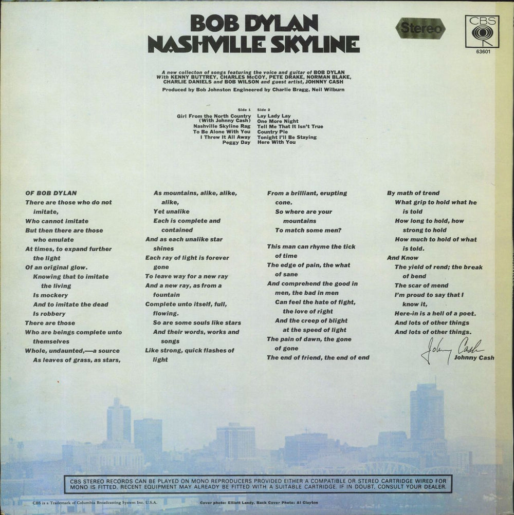 Bob Dylan Nashville Skyline - 1st Stereo UK vinyl LP album (LP record)