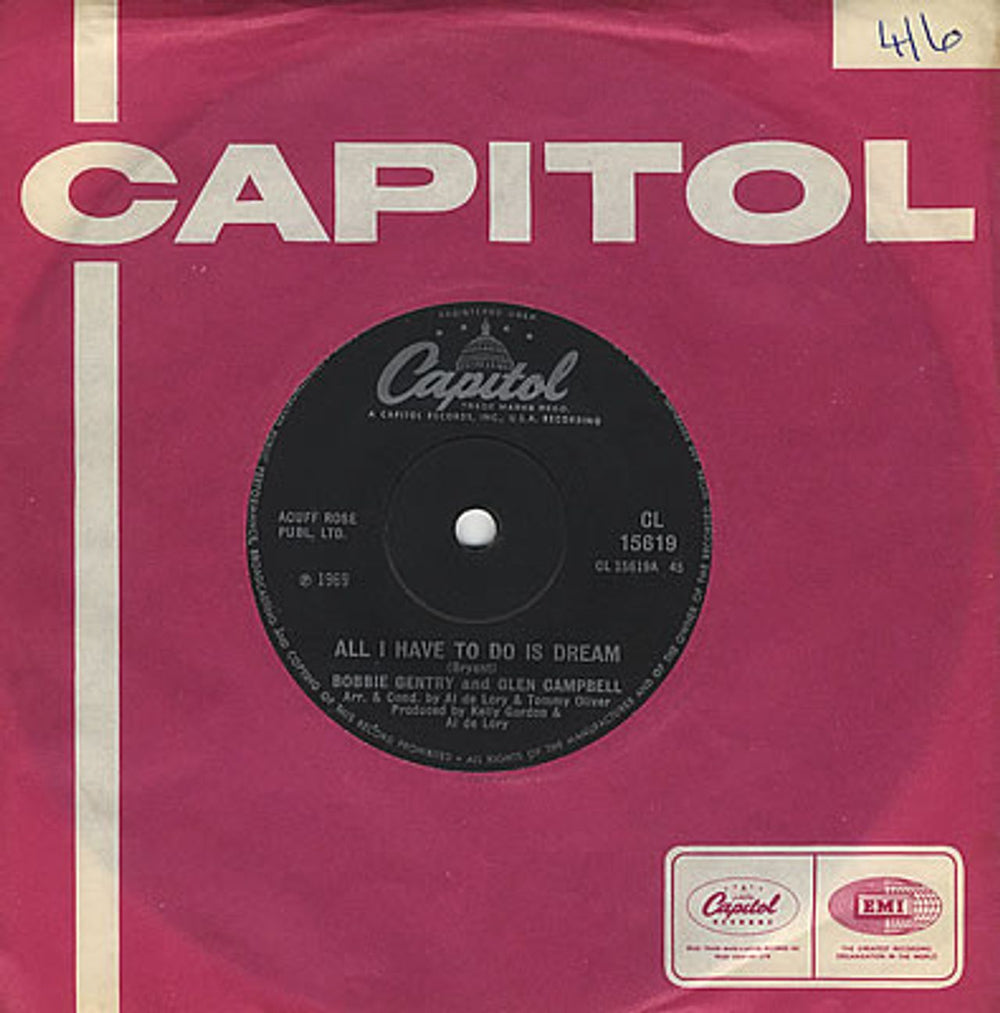 Bobbie Gentry & Glen Campbell All I Have To Do Is Dream - Solid UK 7" vinyl single (7 inch record / 45) CL15619