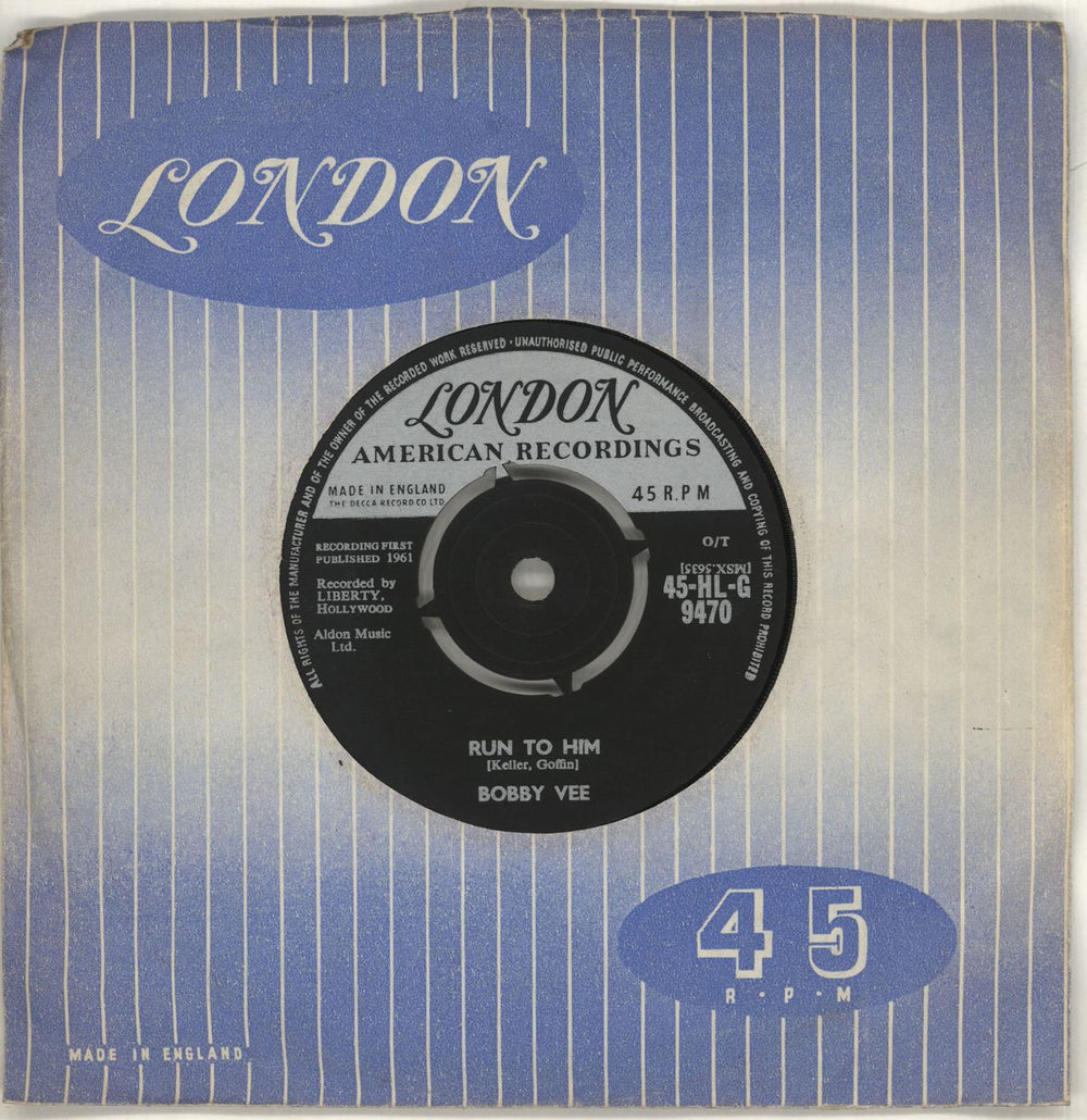 Bobby Vee Run To Him UK 7" vinyl single (7 inch record / 45) 45-HL-G9470