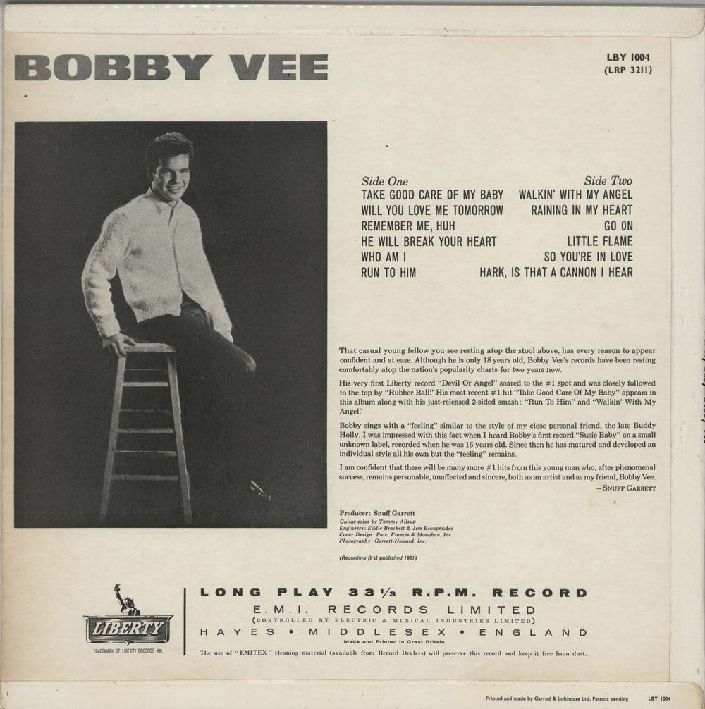 Bobby Vee Take Good Care Of My Baby - Archive UK vinyl LP album (LP record) BYVLPTA789719