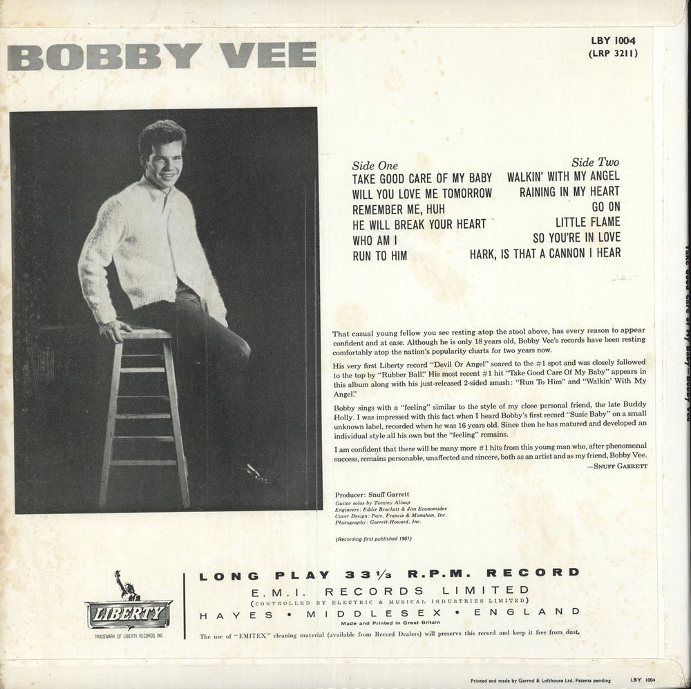 Bobby Vee Take Good Care Of My Baby UK vinyl LP album (LP record)