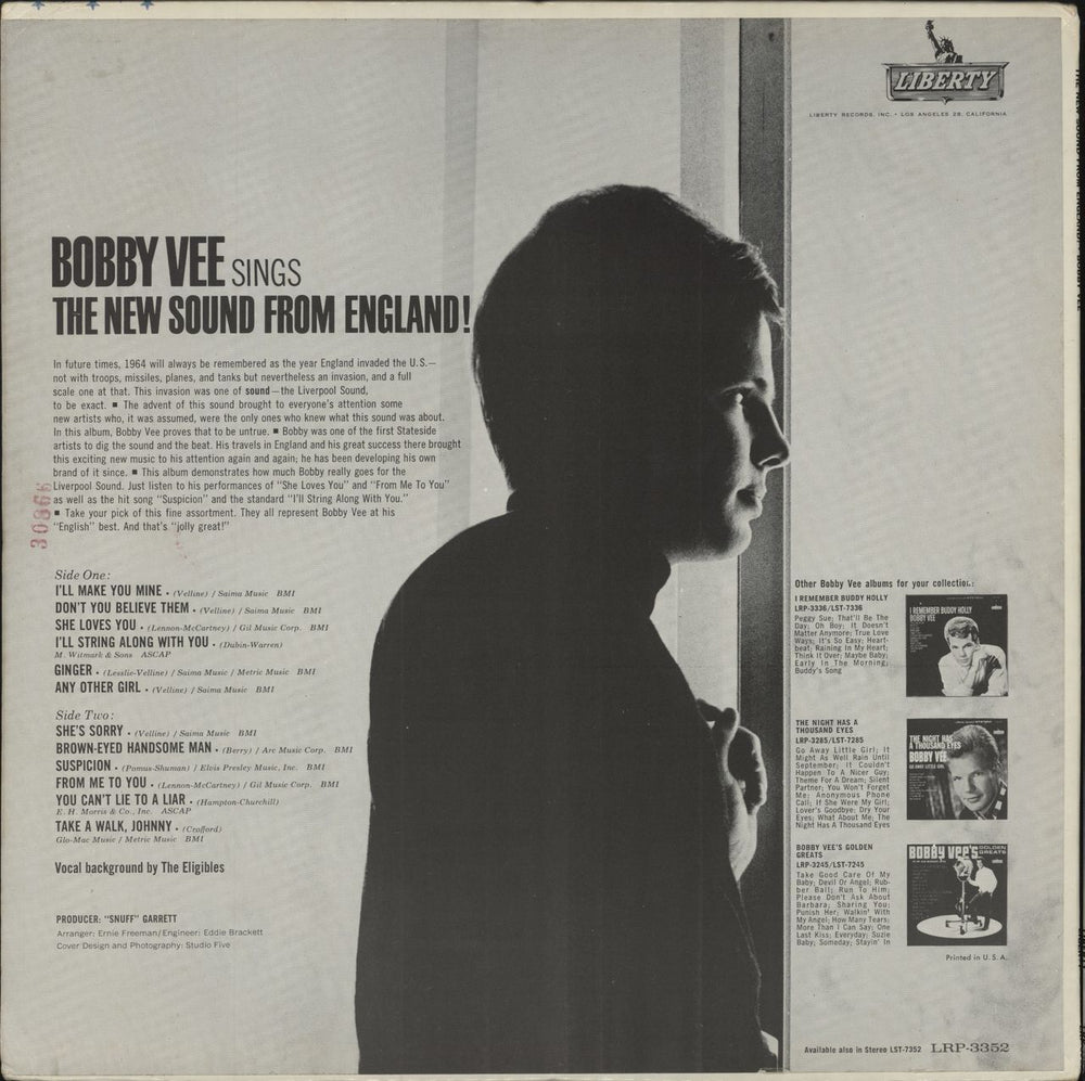 Bobby Vee The New Sound From England US vinyl LP album (LP record) BYVLPTH789762