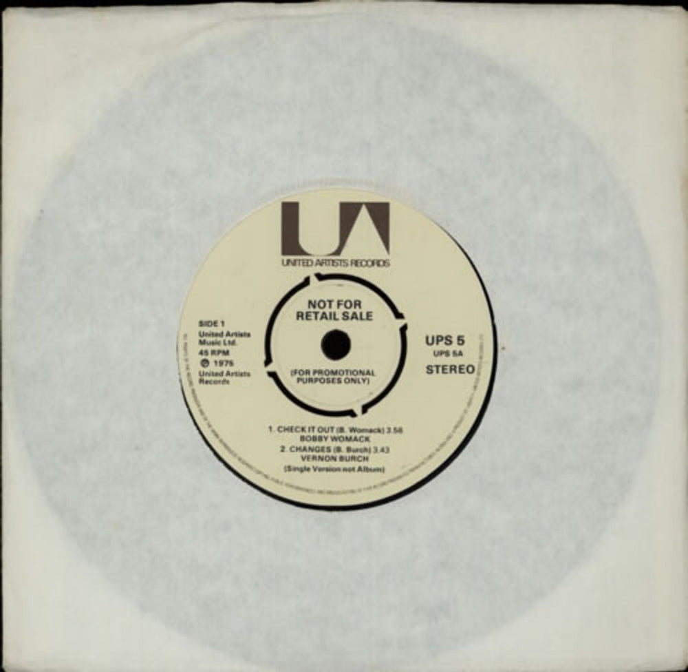 Bobby Womack Check It Out / It's All Over Now UK Promo 7" vinyl single (7 inch record / 45) UPS5