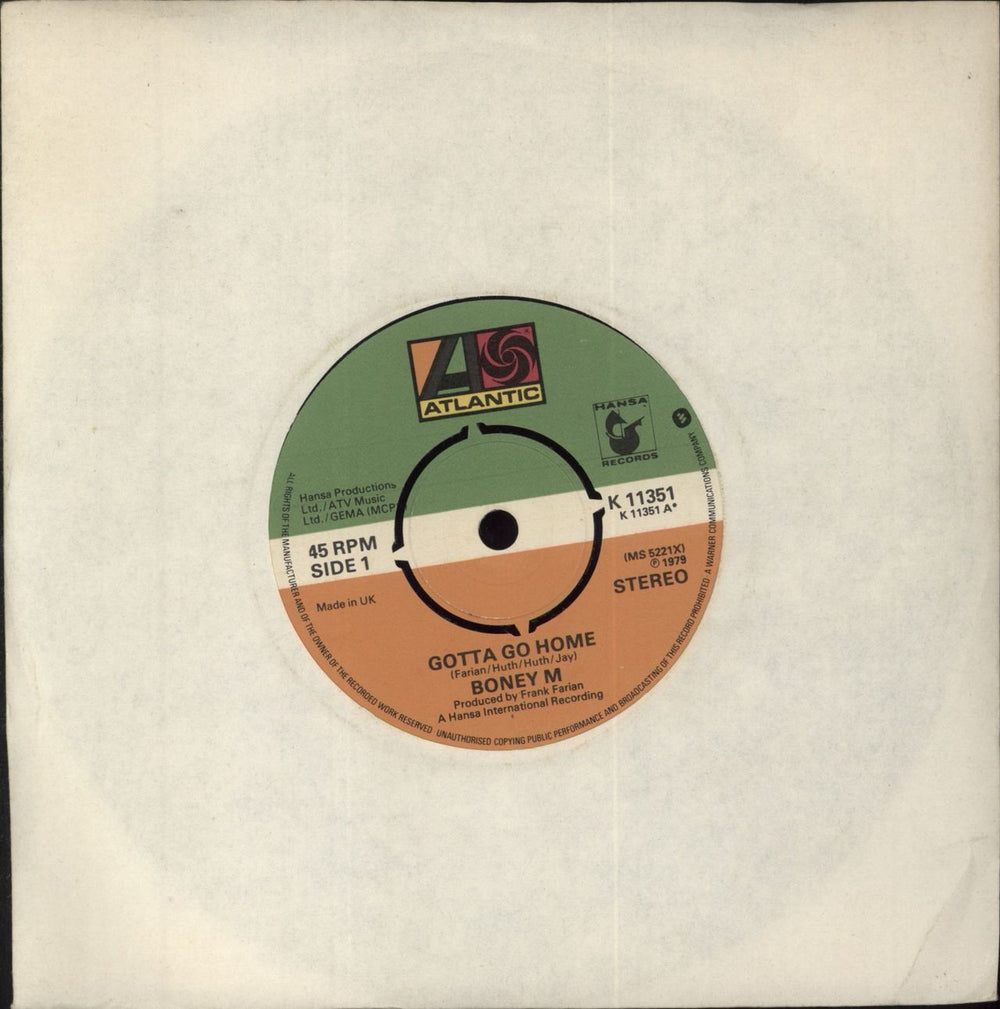 Boney M Gotta Go Home UK 7" vinyl single (7 inch record / 45) K11351
