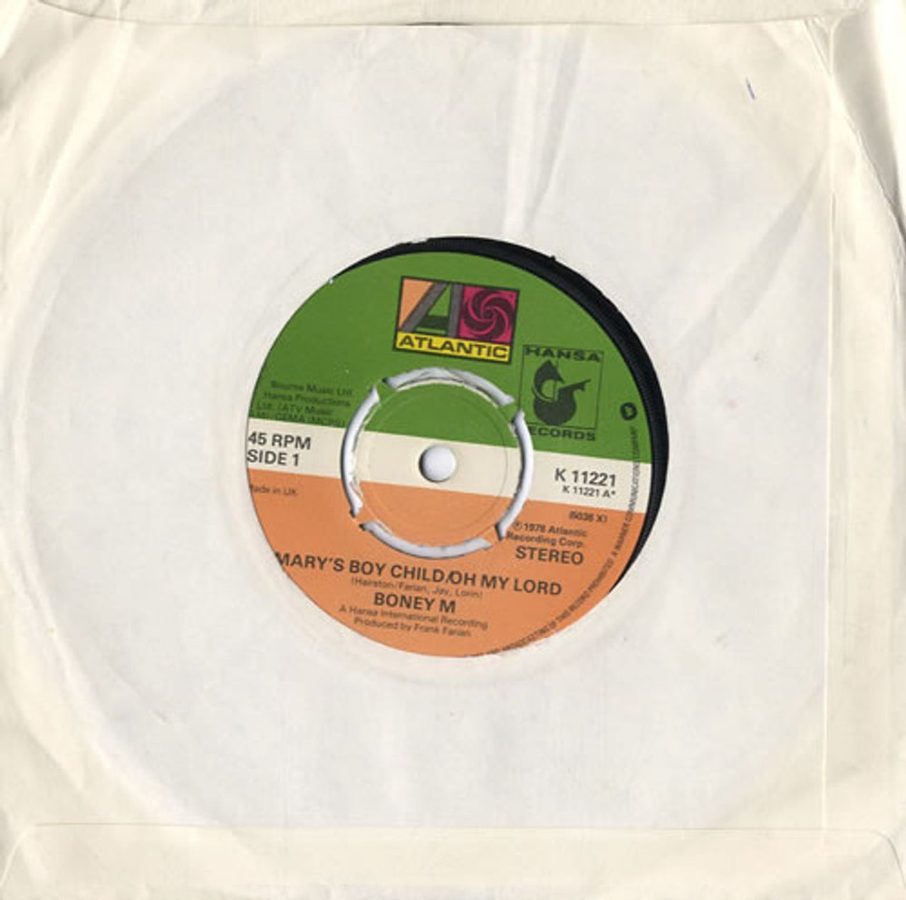 Boney M Mary's Boy Child / Oh My Lord - 4 prong UK 7" vinyl single (7 inch record / 45) K11221