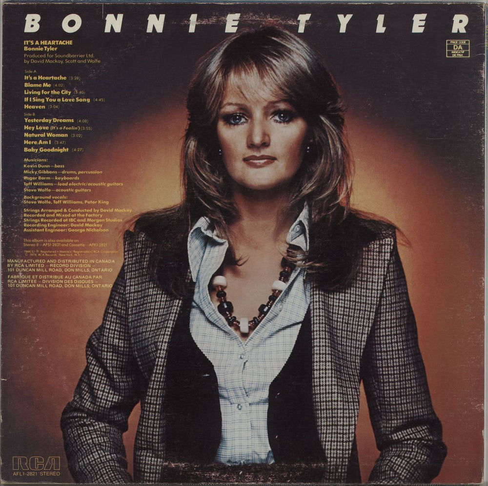 Bonnie Tyler It's A Heartache - EX Canadian vinyl LP album (LP record)