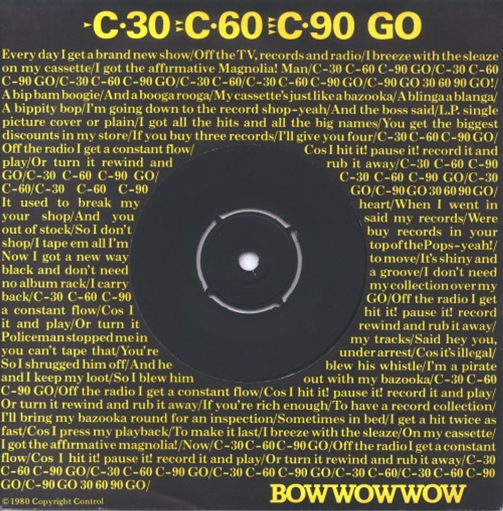 Bow Wow Wow C'30 C'60 C'90 Go + title sleeve UK 7" vinyl single (7 inch record / 45) EMI5088
