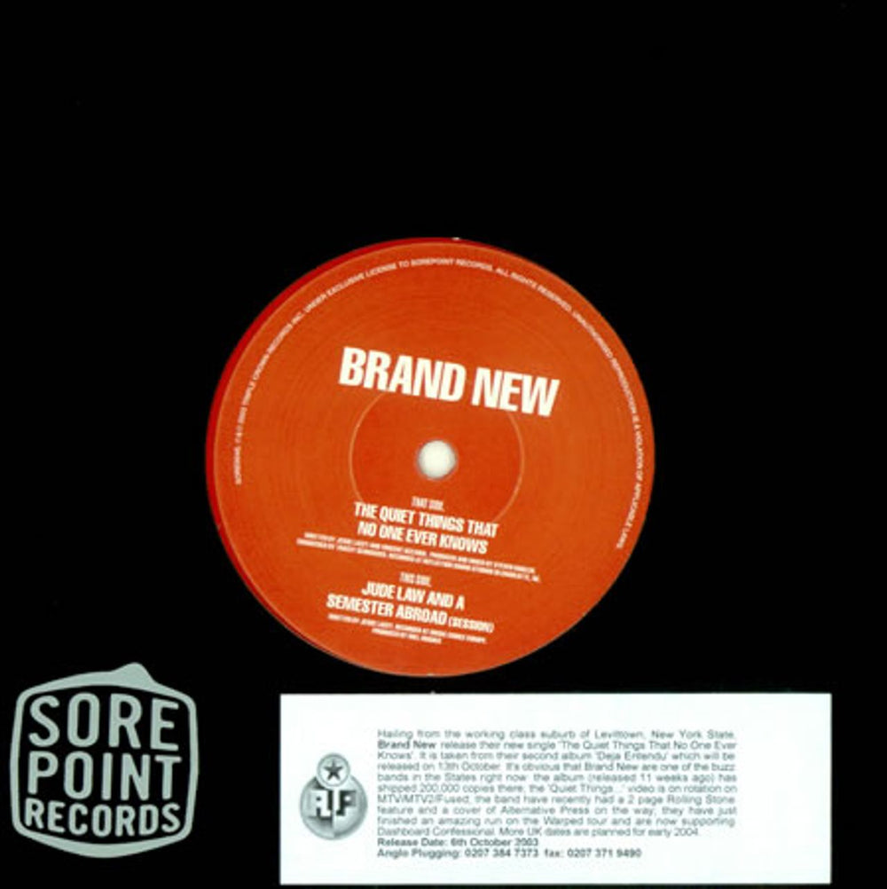 Brand New The Quiet Things That No One Ever Knows - Red Vinyl UK 7" vinyl single (7 inch record / 45) SORE004S