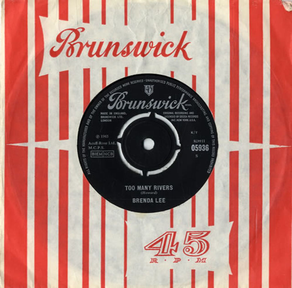 Brenda Lee Too Many Rivers UK 7" vinyl single (7 inch record / 45) 05936