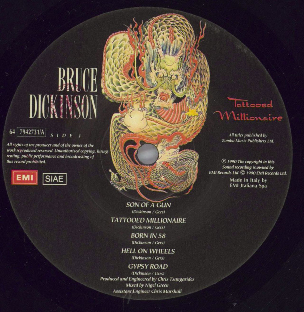 Bruce Dickinson Tattooed Millionaire Italian vinyl LP album (LP record) BRDLPTA823494