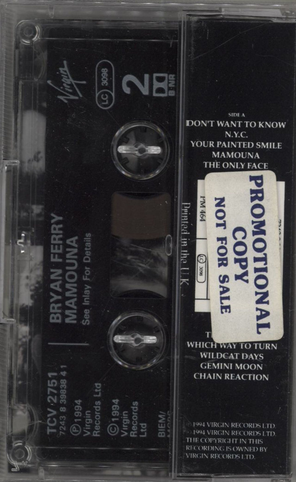 Bryan Ferry Mamouna UK Promo cassette album