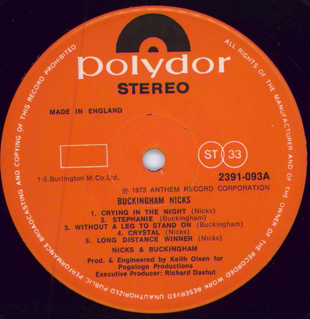 Buckingham Nicks Buckingham Nicks + Insert + Re-order No. Sticker UK vinyl LP album (LP record) BCKLPBU785708