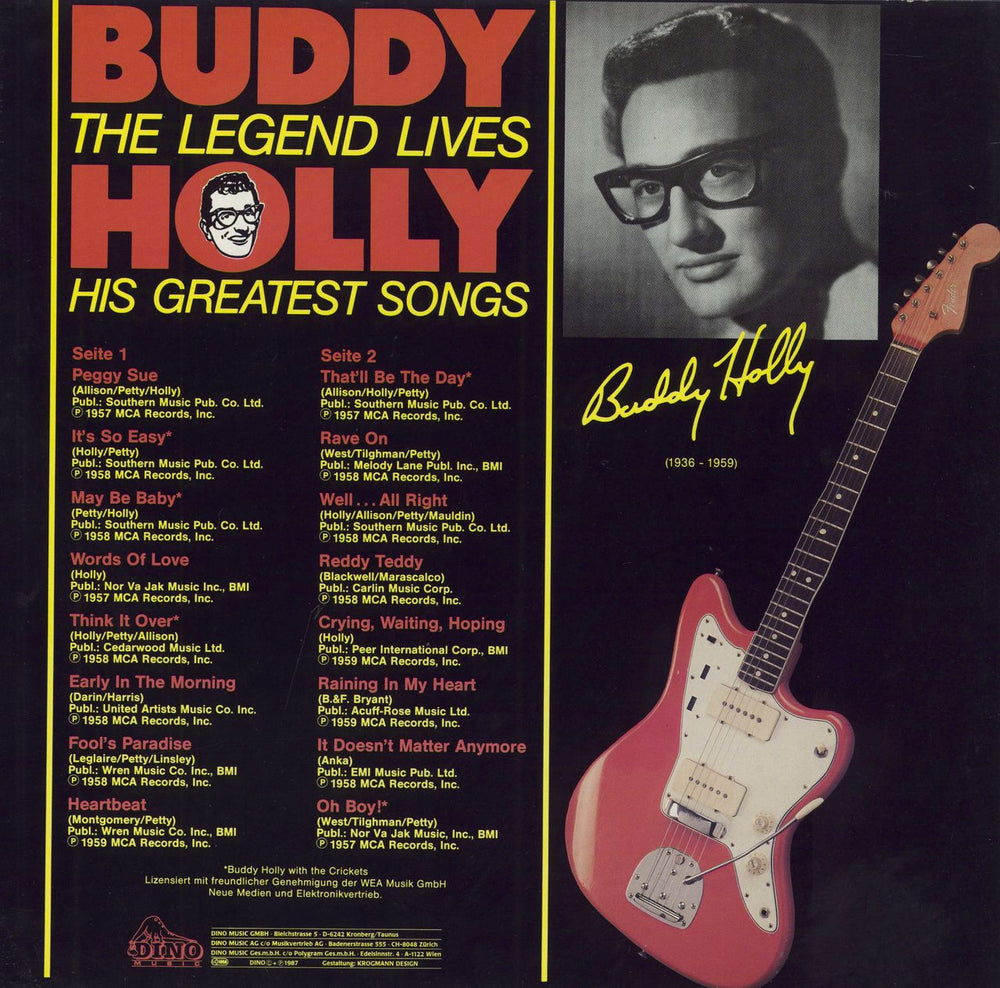 Buddy Holly The Legend Lives - His Greatest Songs - sample German vinyl LP album (LP record)