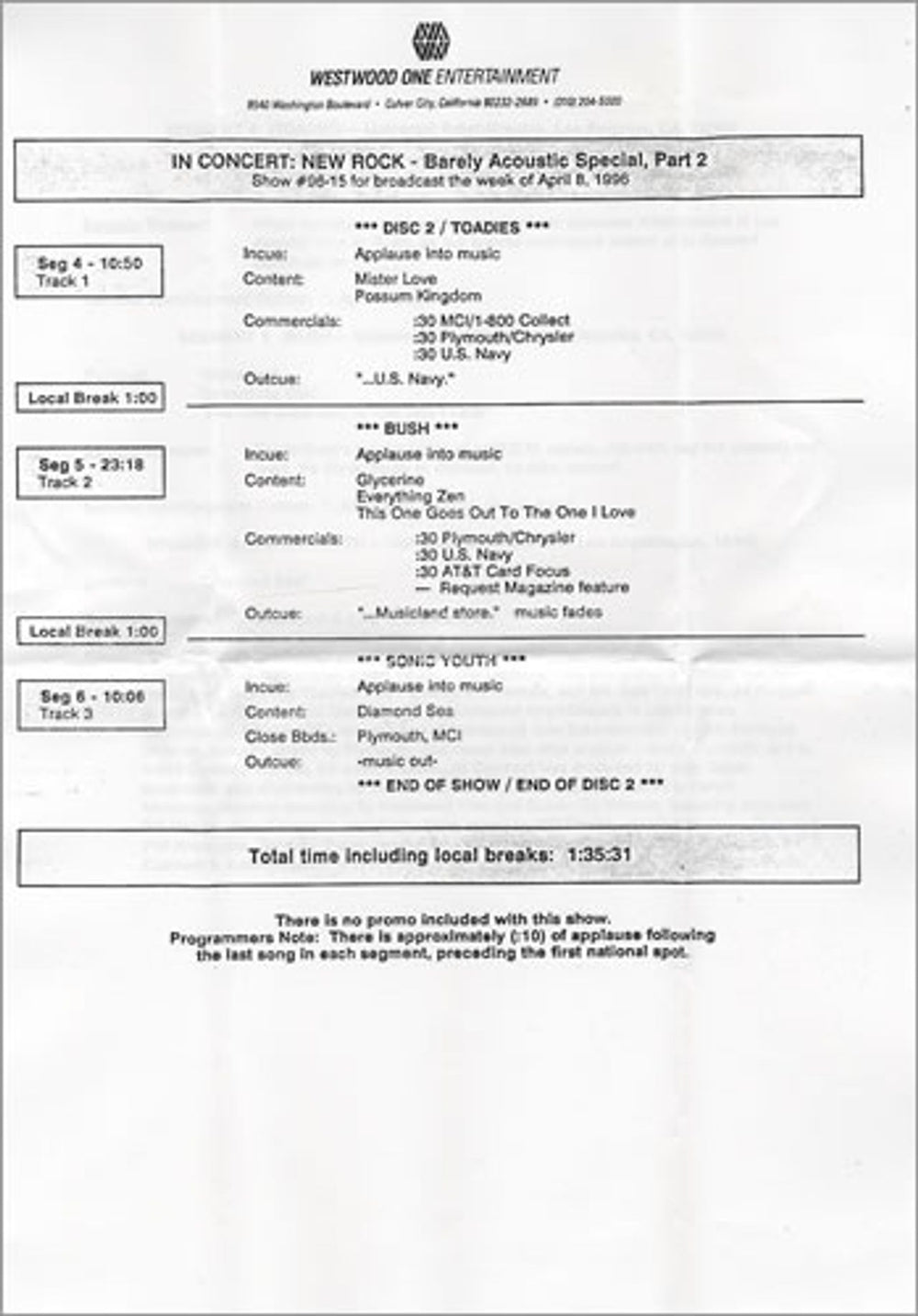 Bush In Concert: New Rock US CD album (CDLP) #96-15