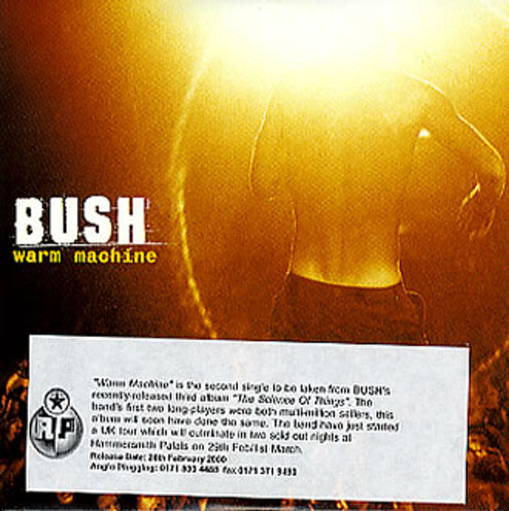 Bush Warm Machine UK Promo CD single (CD5 / 5") WARM1