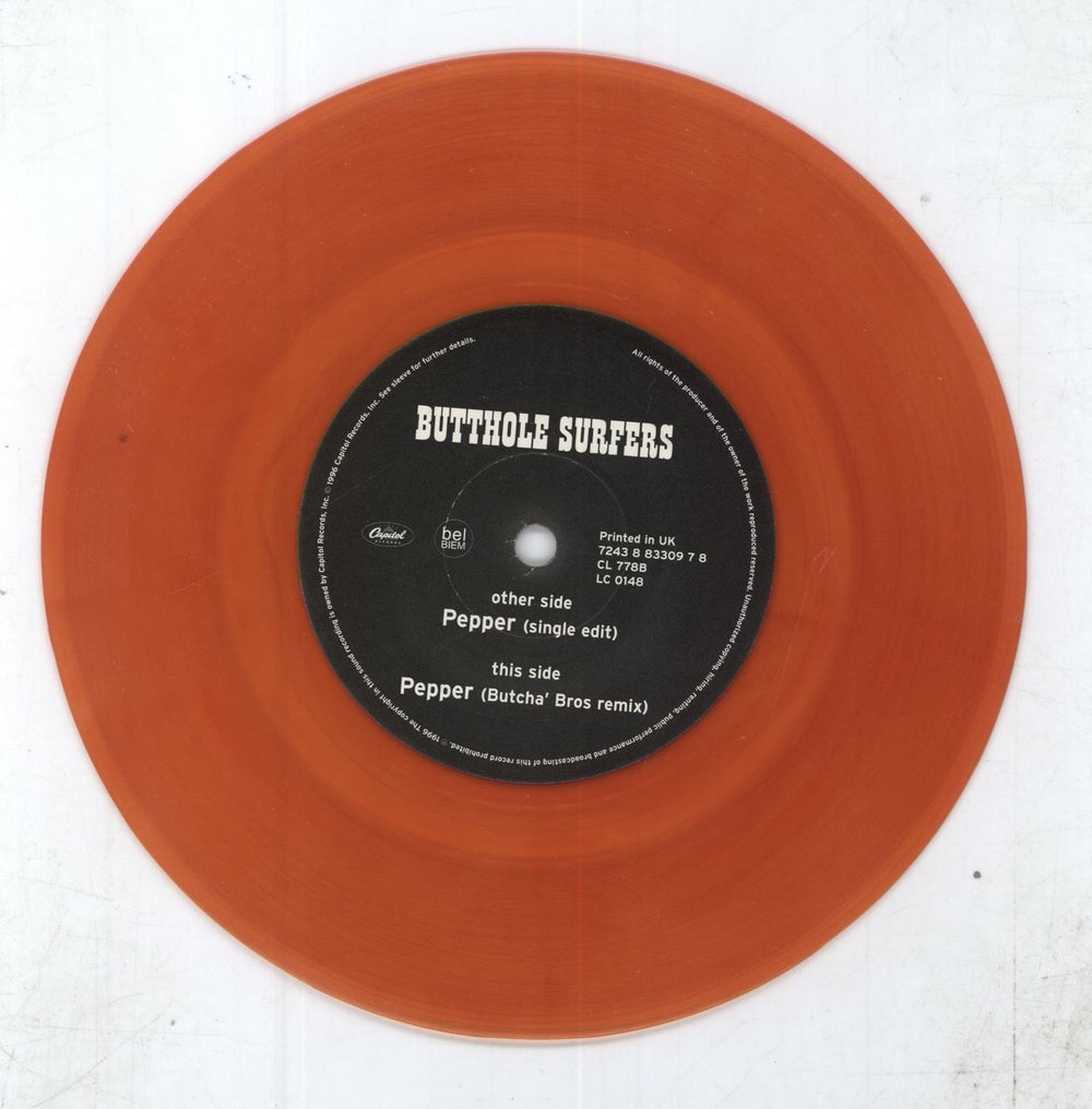 Butthole Surfers Pepper - Red Vinyl UK 7" vinyl single (7 inch record / 45) 724388330978