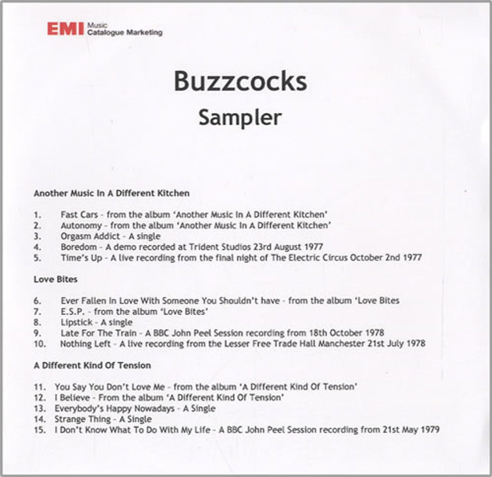 Buzzcocks Sampler UK Promo CD-R acetate CD-R ACETATE