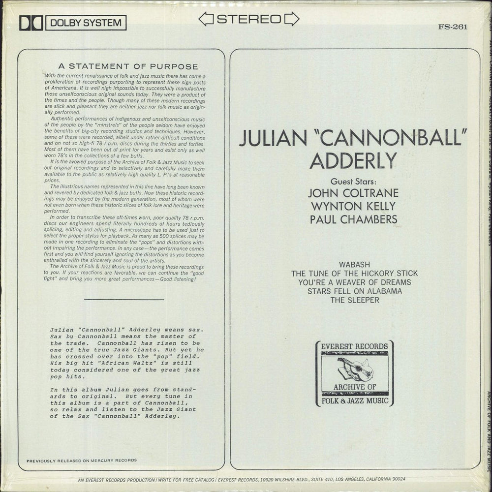 Cannonball Adderley Julian "Cannonball" Adderly - Shrink US vinyl LP album (LP record)