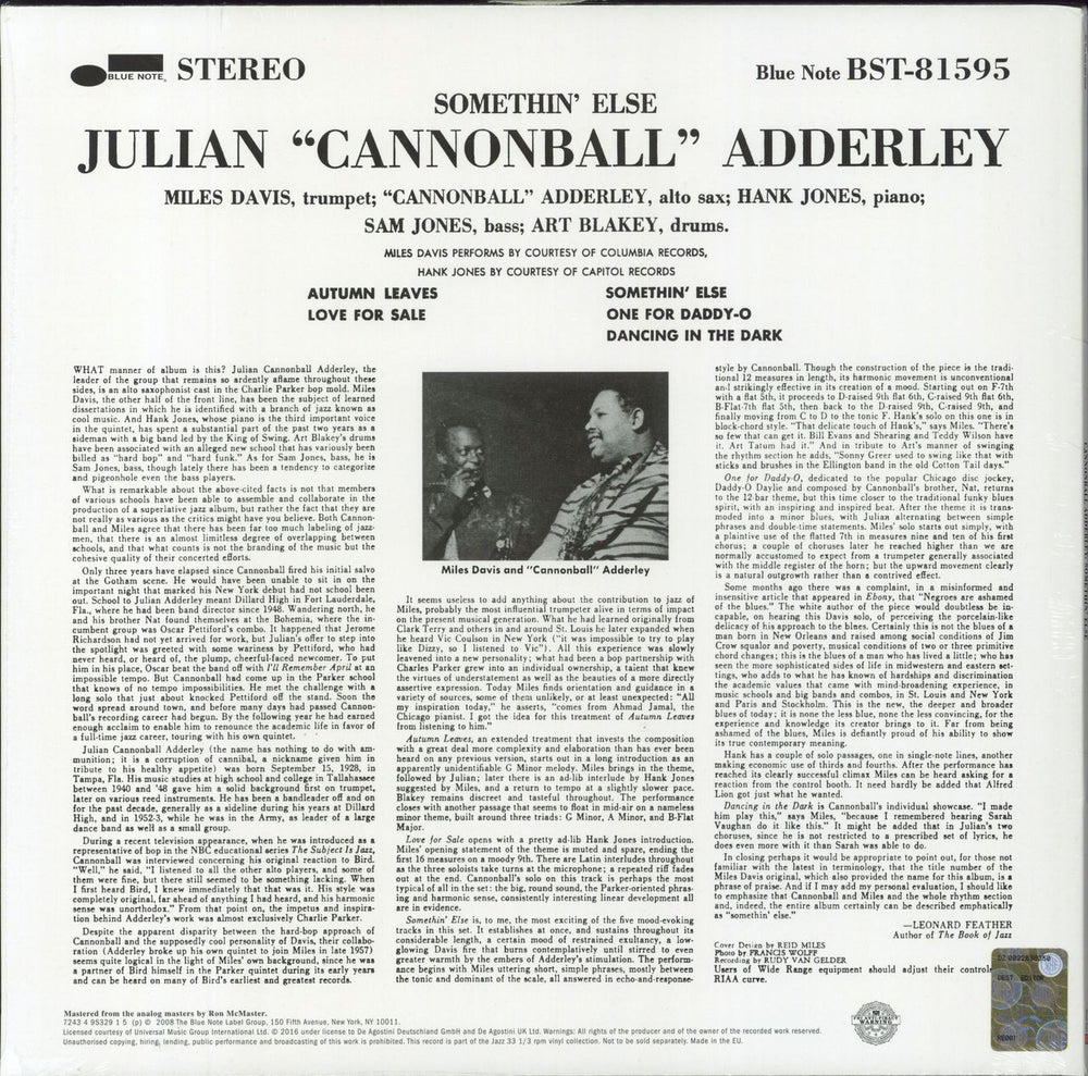 Cannonball Adderley Somethin' Else - 180gram Vinyl - Sealed + Booklet UK vinyl LP album (LP record)