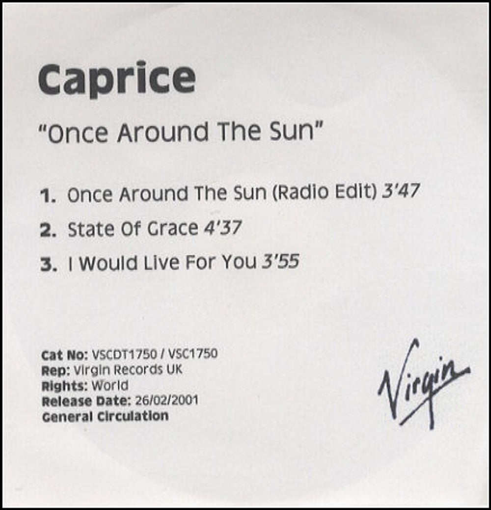 Caprice Once Around The Sun UK Promo CD-R acetate CD ACETATE