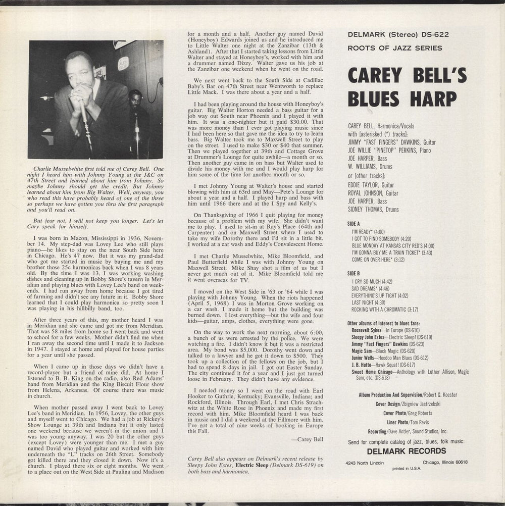 Carey Bell Carey Bell's Blues Harp US vinyl LP album (LP record)