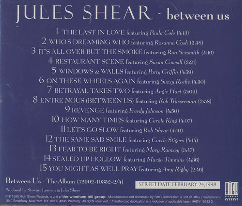 Carole King Between Us US Promo CD album (CDLP) HADV-10352-2