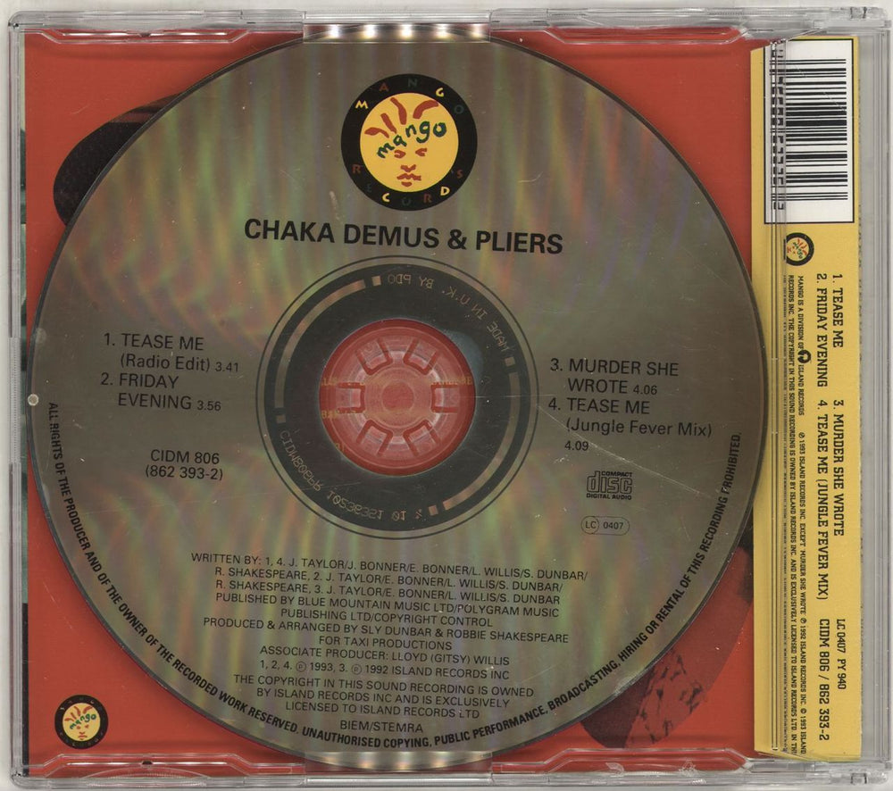 Chaka Demus & Pliers Tease Me UK CD single (CD5 / 5") 042286239323