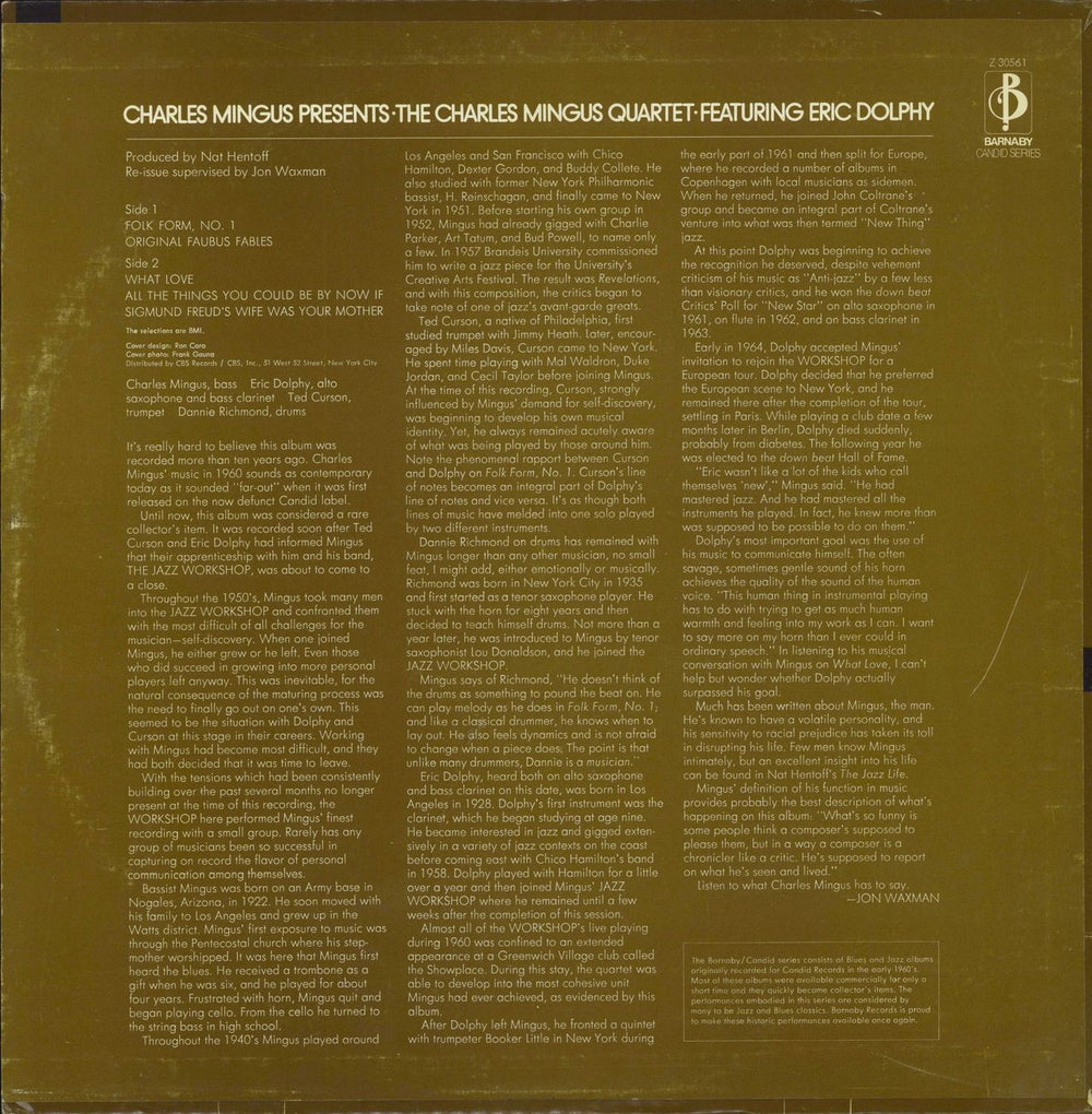 Charles Mingus Presents The Charles Mingus Quartet Featuring Eric Dolphy US vinyl LP album (LP record)