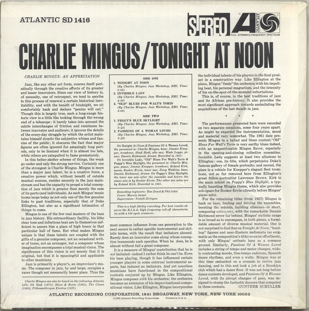 Charles Mingus Tonight At Noon US vinyl LP album (LP record)