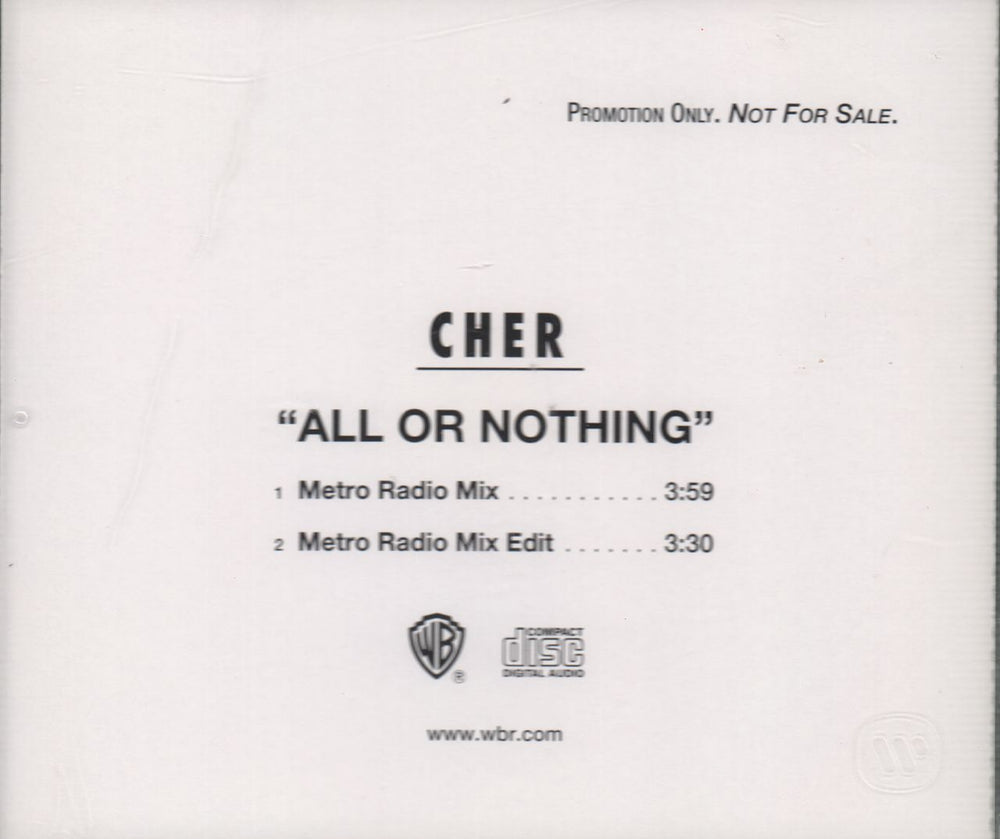 Cher All Or Nothing US Promo CD single (CD5 / 5") PRO-CD-9930-R