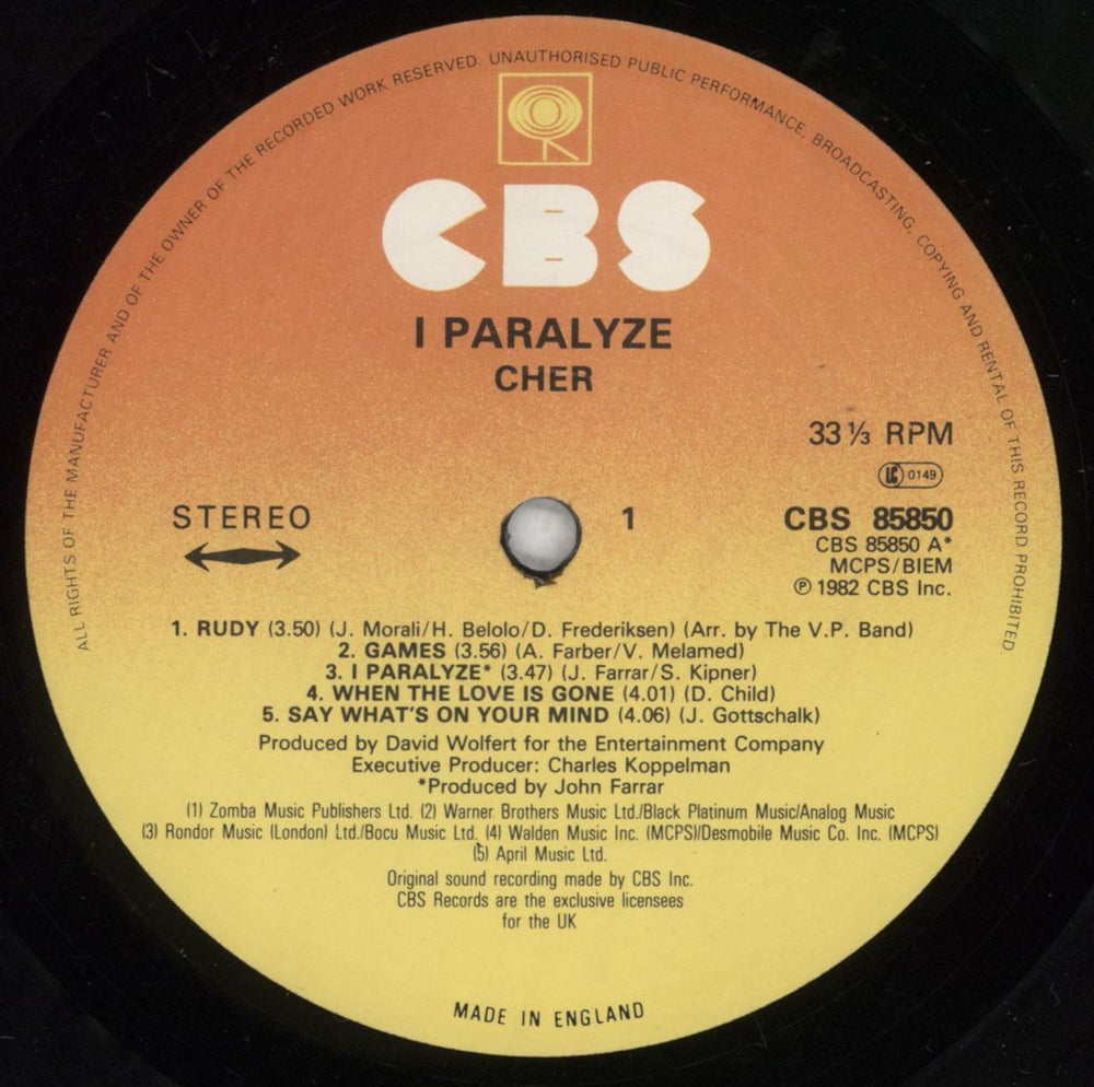 Cher I Paralyze - EX UK Promo vinyl LP album (LP record) CHELPIP818213