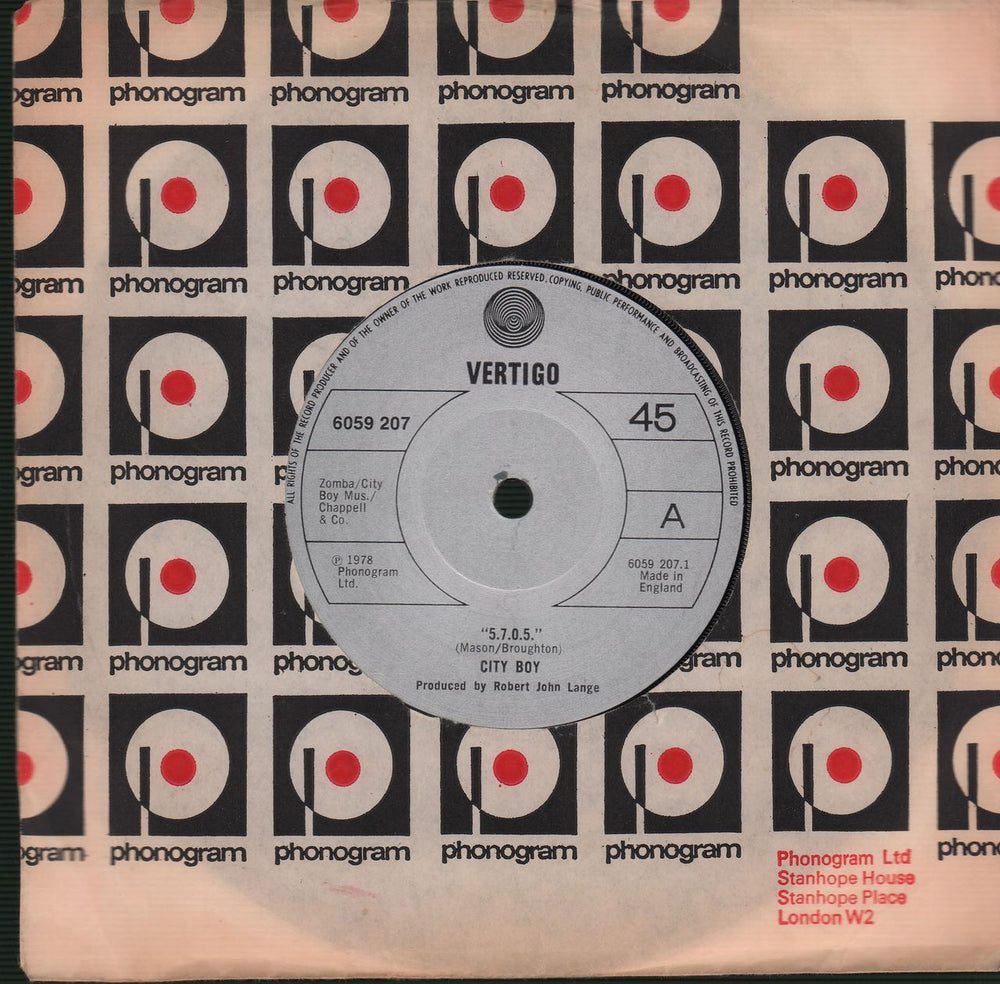 City Boy 5.7.0.5. (Five Seven Oh Five) - Solid UK 7" vinyl single (7 inch record / 45) 6059207