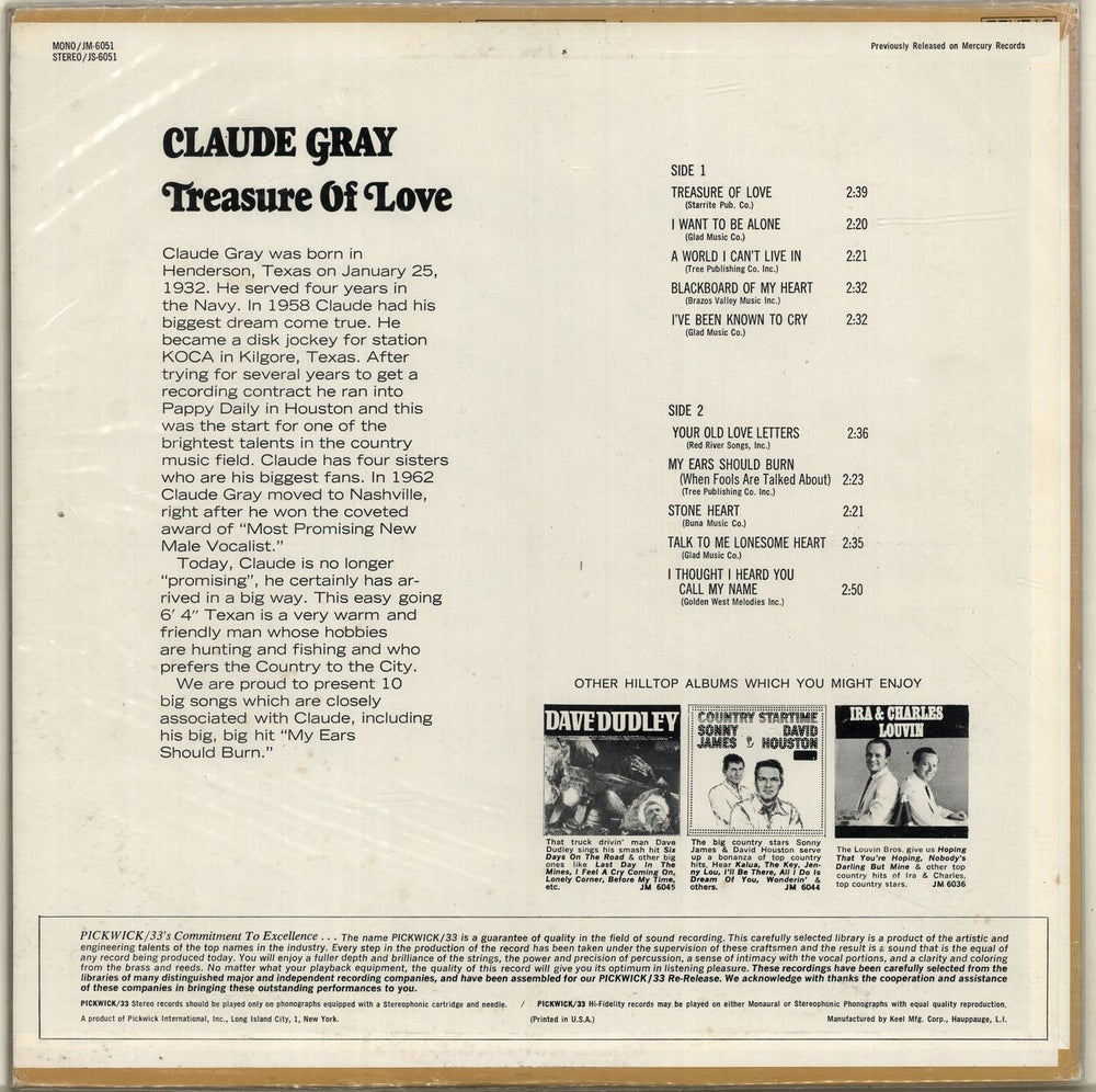 Claude Gray Treasure Of Love US vinyl LP album (LP record)