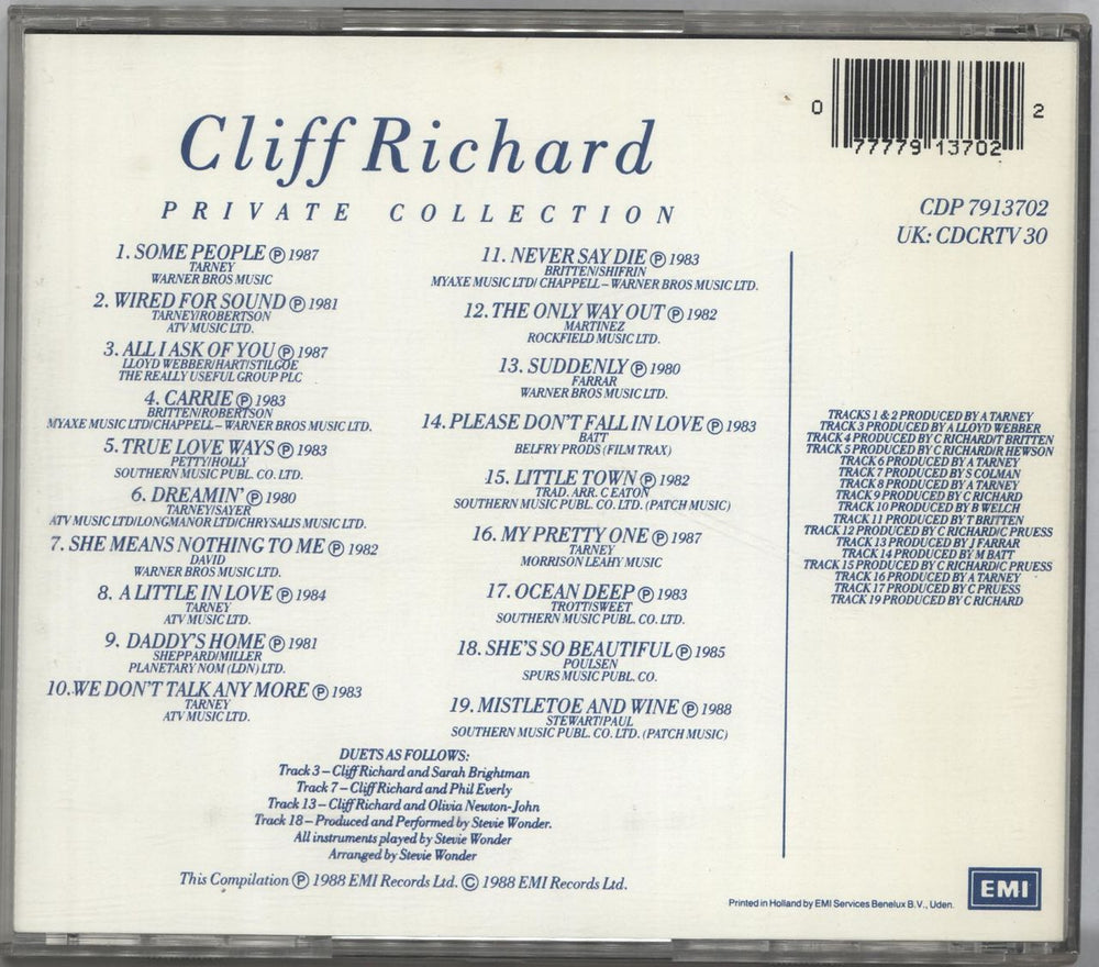 Cliff Richard Private Collection 1979 - 1988 UK CD album (CDLP) RICCDPR700802