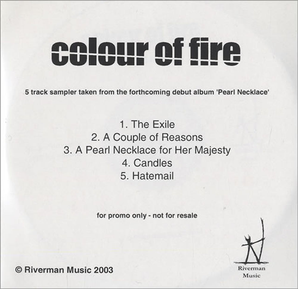 Colour Of Fire Pearl Necklace - Album Sampler UK Promo CD-R acetate CD-R ACETATE