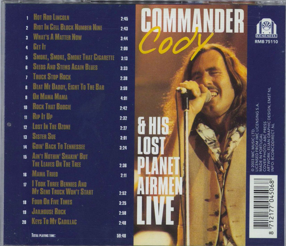 Commander Cody & The Lost Planet Airmen Live Portugese CD album (CDLP) 8712177045068