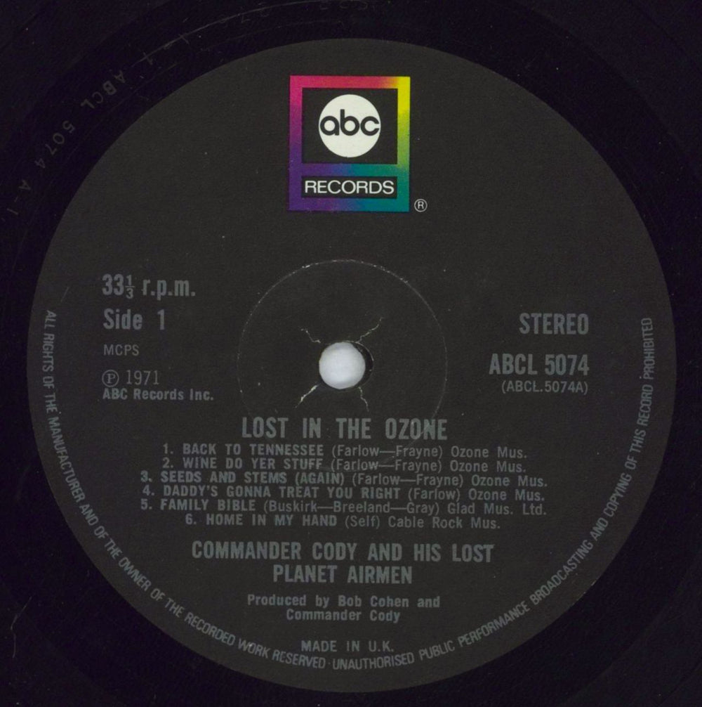 Commander Cody & The Lost Planet Airmen Lost In The Ozone UK vinyl LP album (LP record) CCYLPLO826159