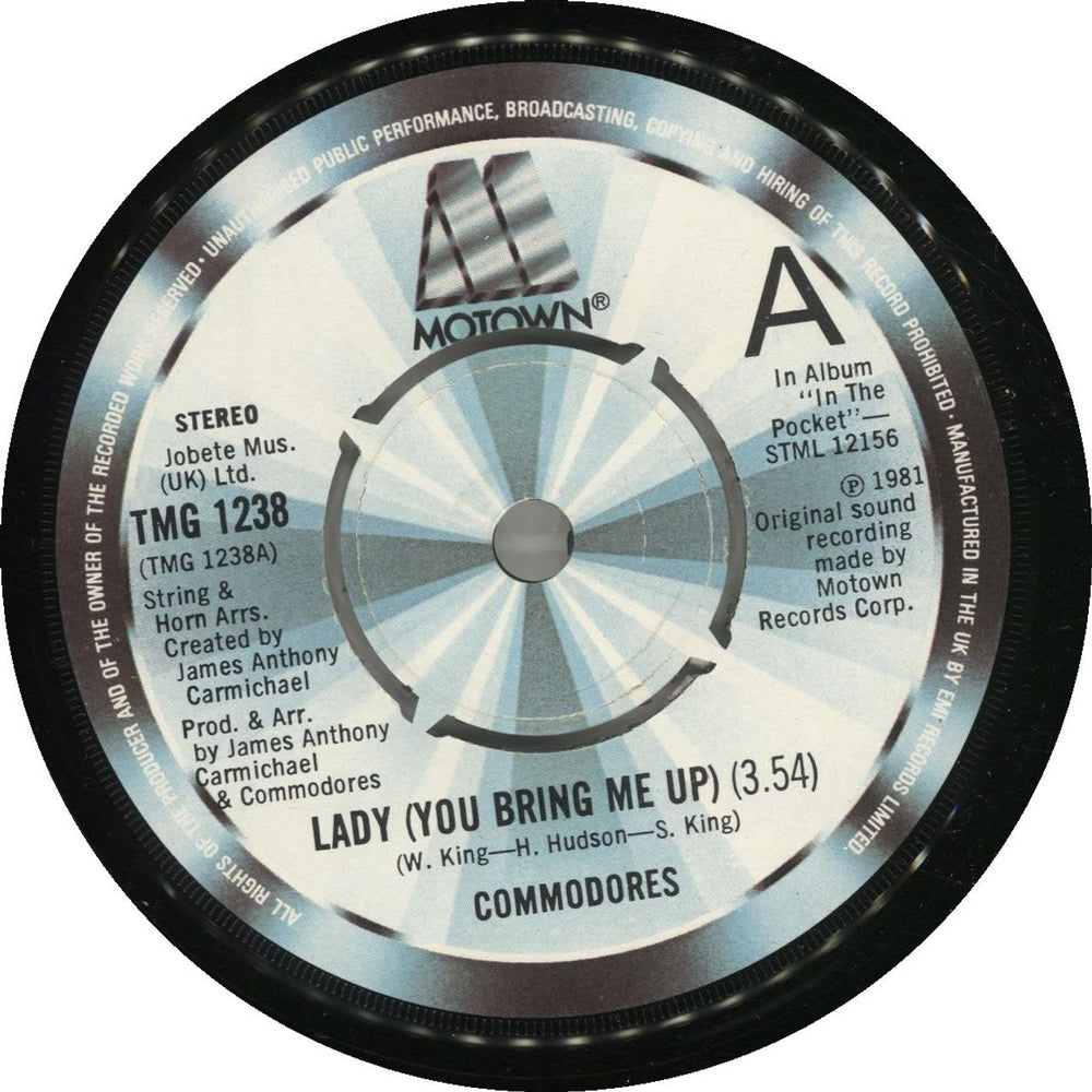 Commodores Lady (You Bring Me Up) - 4prong + Sleeve UK 7" vinyl single (7 inch record / 45) CMM07LA697079