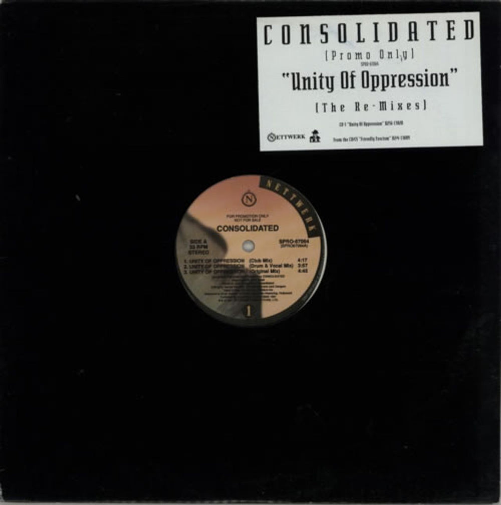 Consolidated Unity Of Oppression US Promo 12" vinyl single (12 inch record / Maxi-single) SPRO-67064