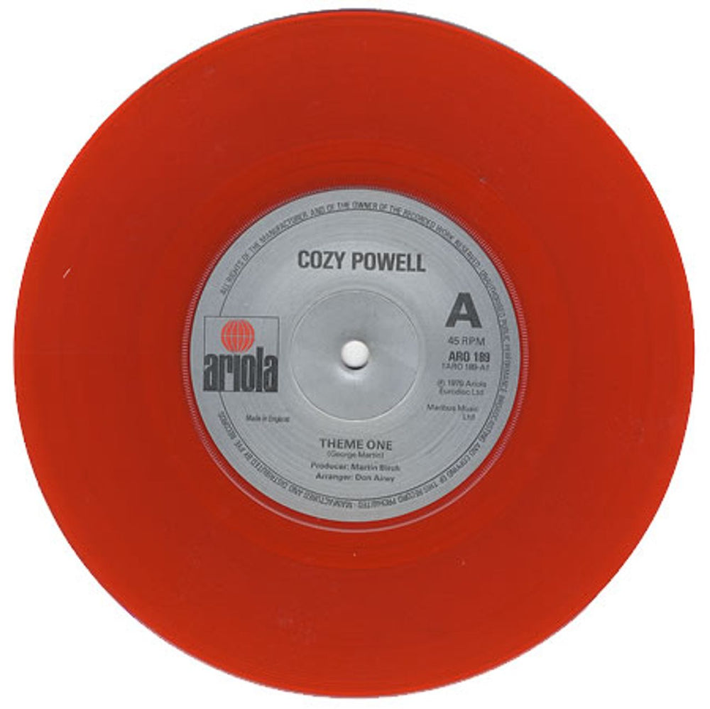 Cozy Powell Theme One - Red Vinyl UK 7" vinyl single (7 inch record / 45) CZY07TH116694