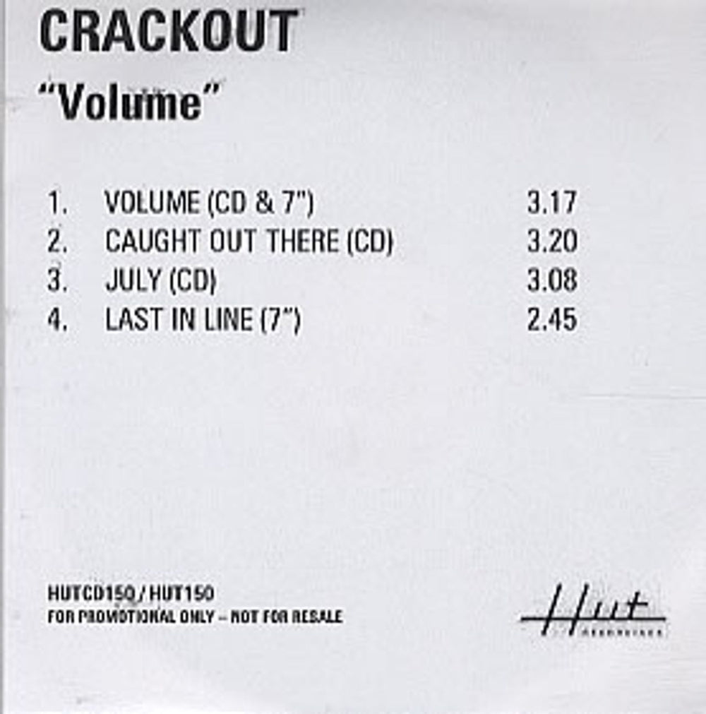 Crackout Volume UK Promo CD-R acetate CD-R ACETATE