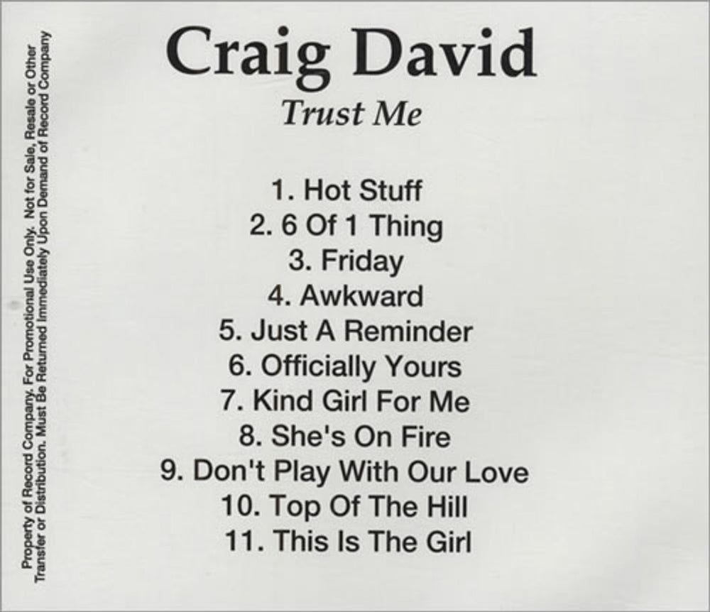 Craig David Trust Me US Promo CD-R acetate CDR ACETATE