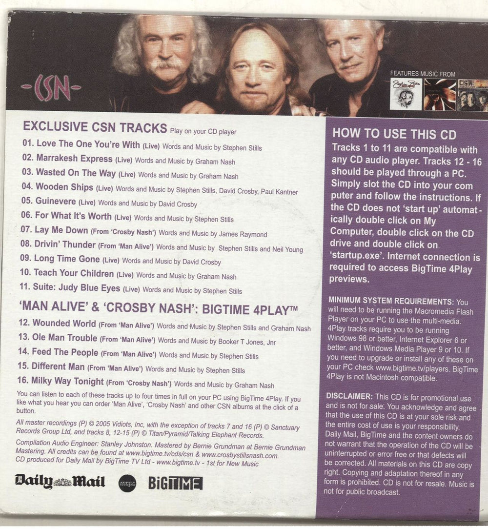 Crosby, Stills & Nash Collector's Edition CD UK Promo CD album (CDLP)